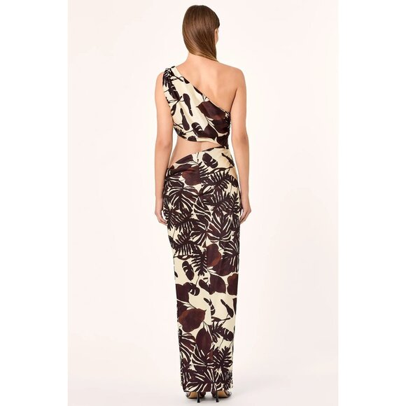 NICHOLAS Raya One Shoulder Asymmetrical Gown in Dark Chocolate Segovia Print 2 - Picture 14 of 16